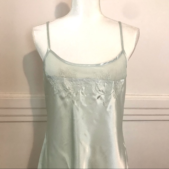 Slip Dress in Mint - Flowy like Satin - with Sheer Neckline Feature M - Picture 12 of 15